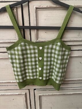 Cider Green Gingham Knit Cropped Camisole